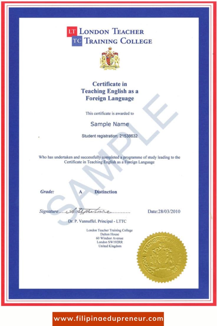 TESOL/TEFL Certificate Sample