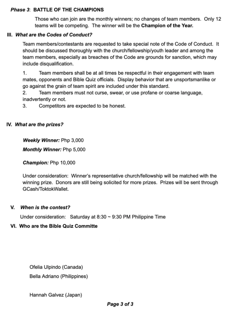 Bible Quiz Memo 3/3