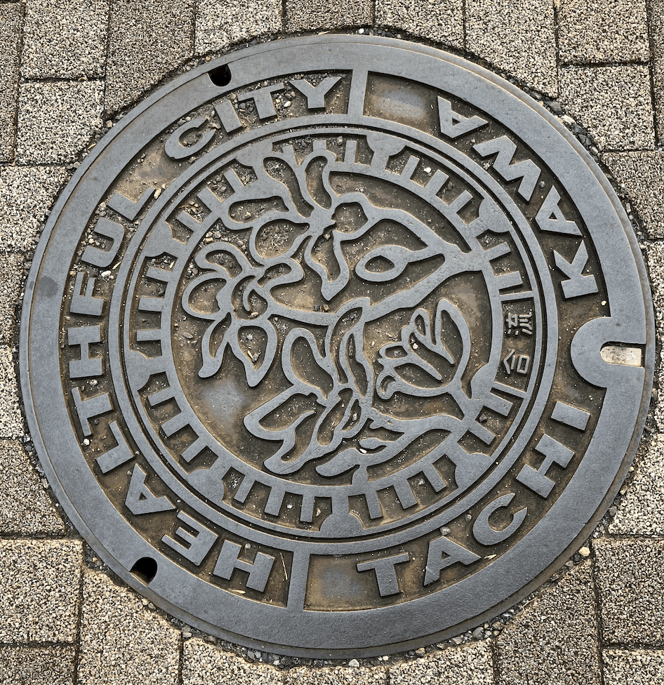 合流 = confluence (A manhole at the confluence of two or more sewers.) No blue paint so not for rainwater.